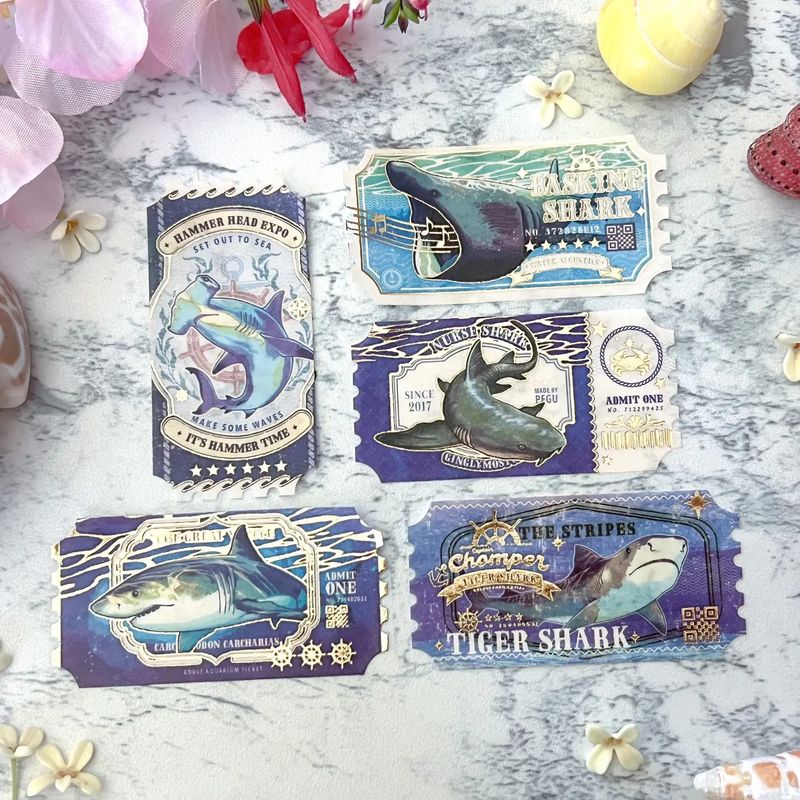 Gold Foil Sharks Ticket Washi Tape