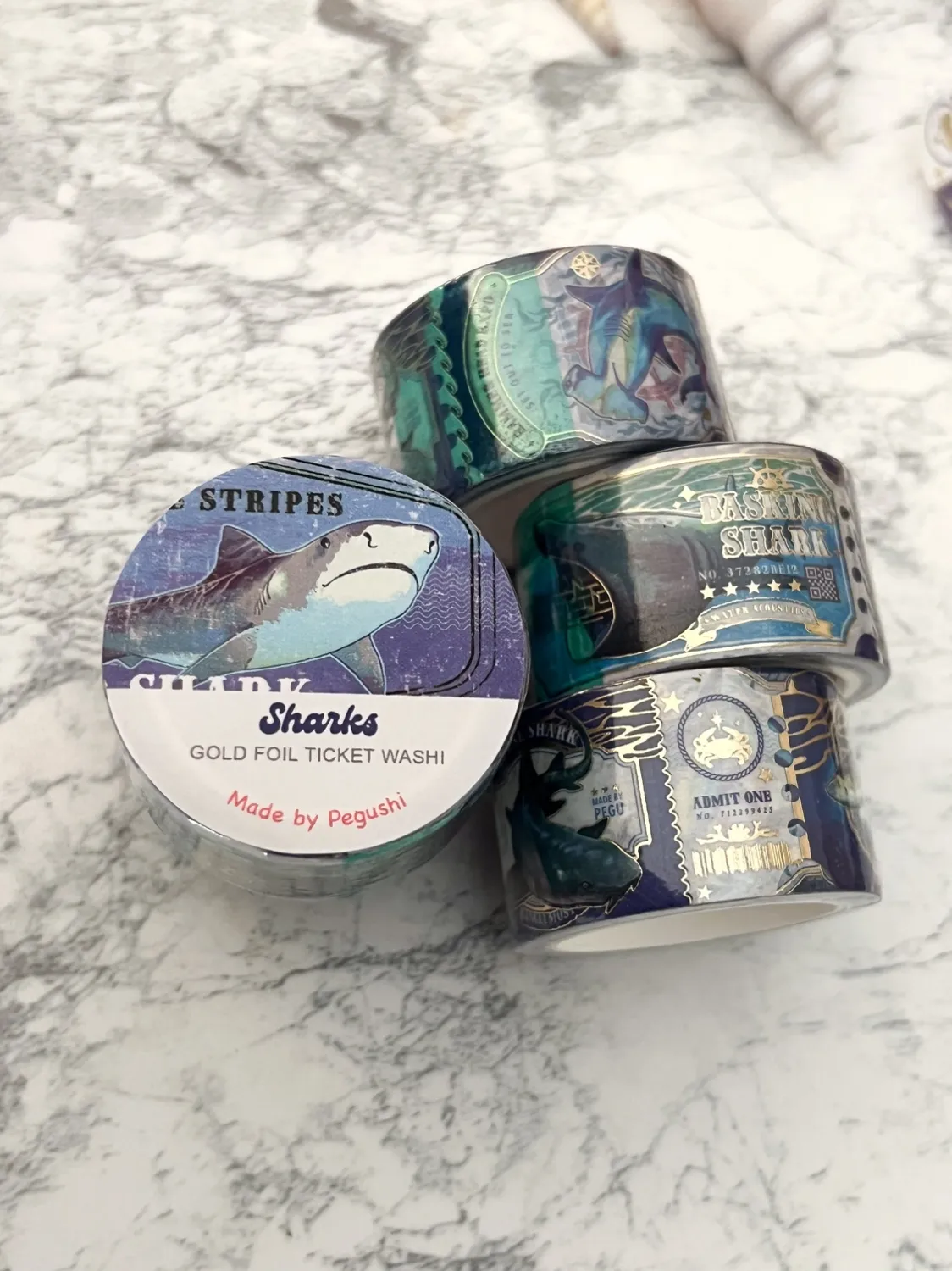 Gold Foil Sharks Ticket Washi Tape
