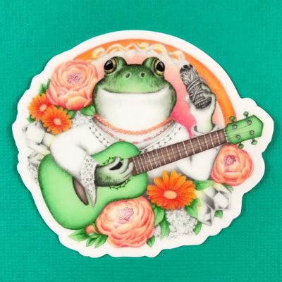 Frog with Ukulele and Sage Sticker