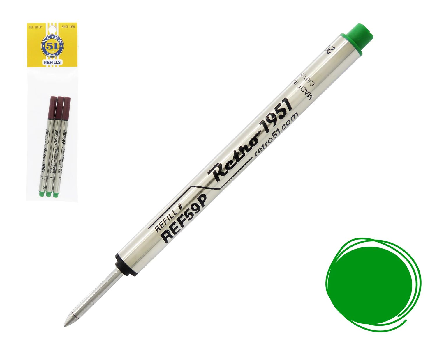 Retro 51 Green Capless Rollerball Refill (pack of 3)