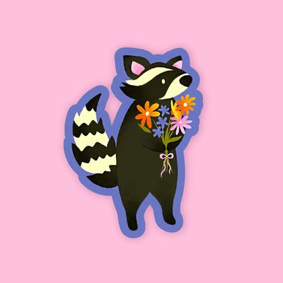 Raccoon with Flowers Vinyl Sticker