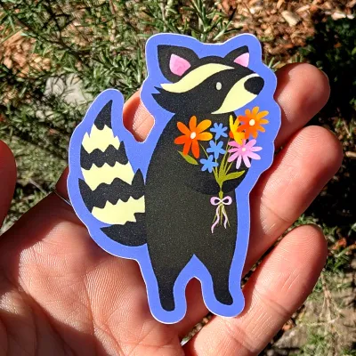 Raccoon with Flowers Vinyl Sticker