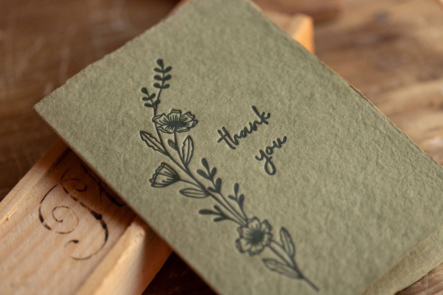 Oblation Thank You Olive Paper Letterpress Greeting Cards (box of 6)
