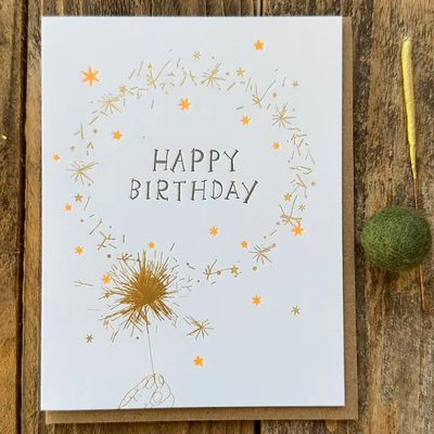 Gold Sparkler Birthday Letterpress Card