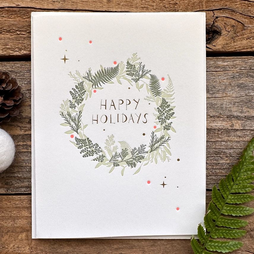 Happy Holidays Wreath  Letterpress Cards (box of 6)