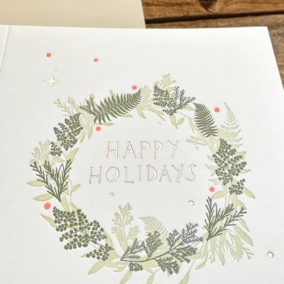 Happy Holidays Wreath  Letterpress Cards (box of 6)