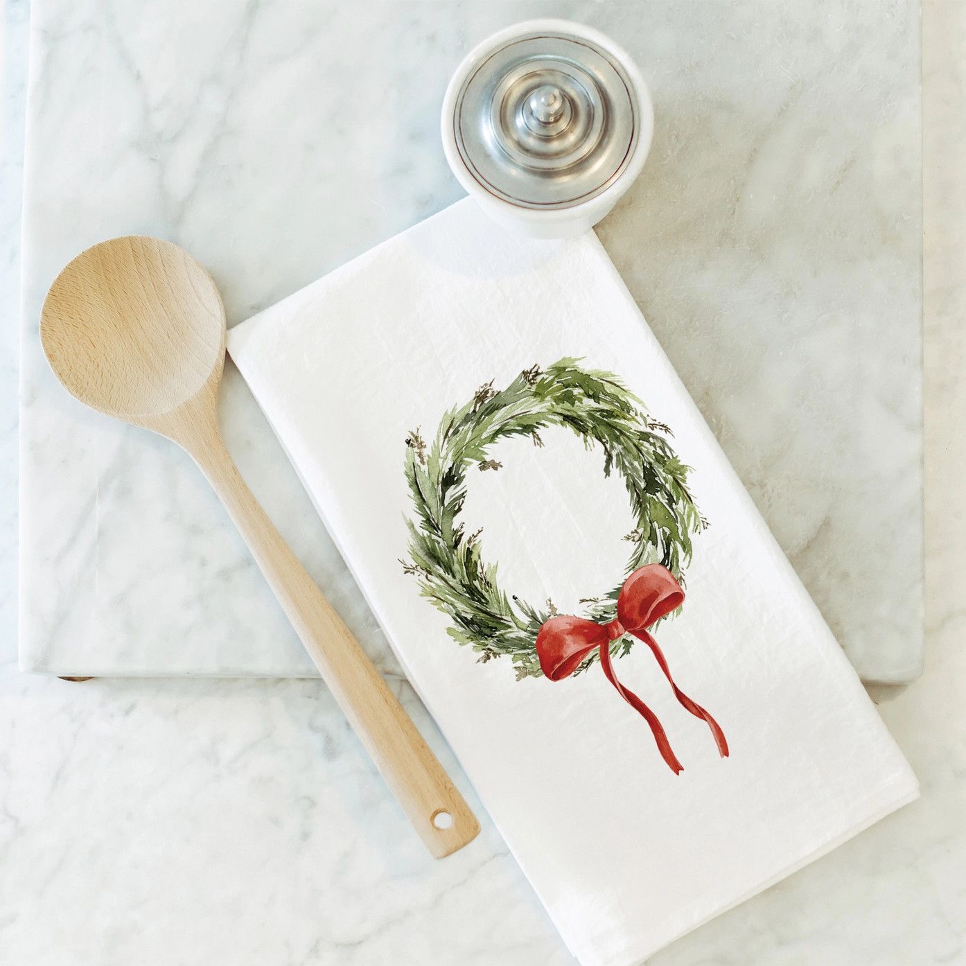 Christmas Wreath Natural Cotton Tea Towel