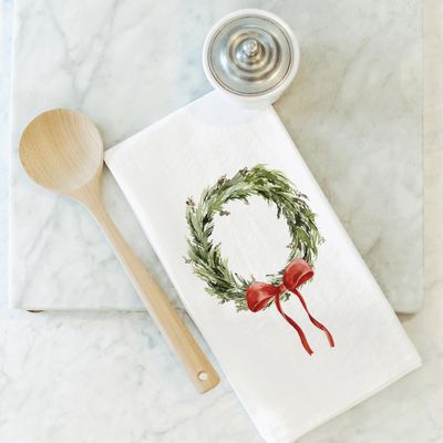 Christmas Wreath Natural Cotton Tea Towel