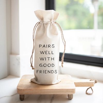 Pairs Well With Good Friends Natural Cotton Linen Wine Gift Bag
