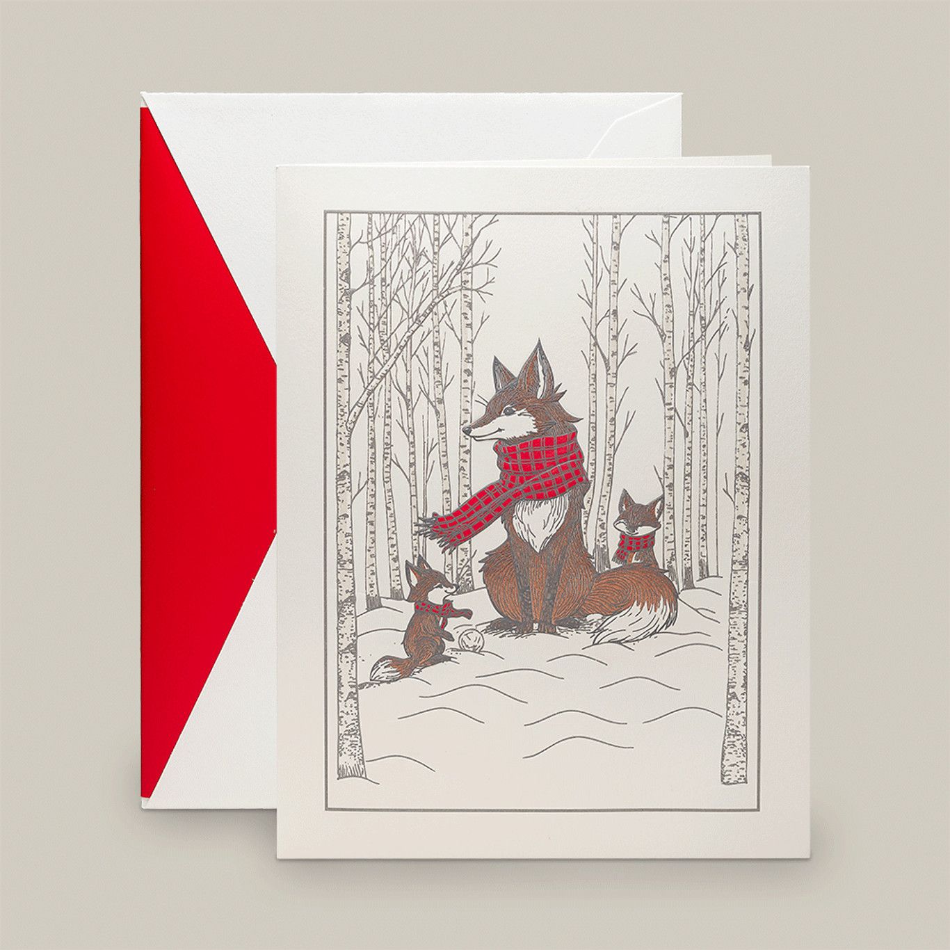 Woodland Fox Engraved Holiday Cards (Box of 10)