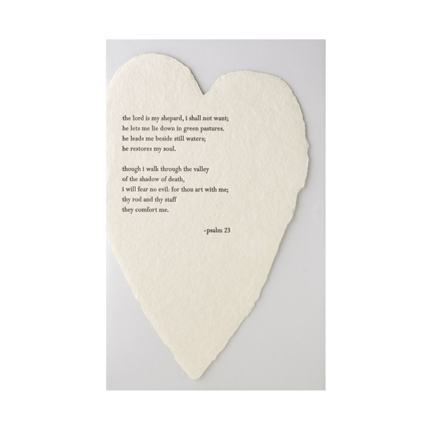 Psalm 23 Letterpress Deckled Heart Card