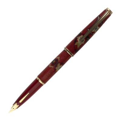 Vintage Platinum Sheepskin Yuzen Red Pattern Fountain Pen