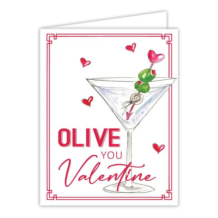 Olive You Martini Handpainted Valentine's Card