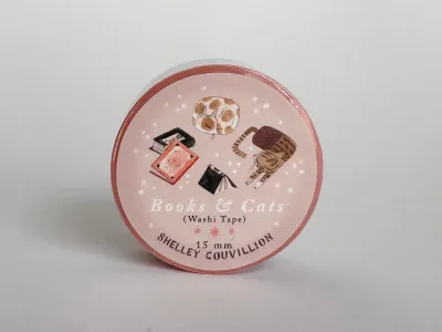Pink Cats &amp; Books Washi Tape