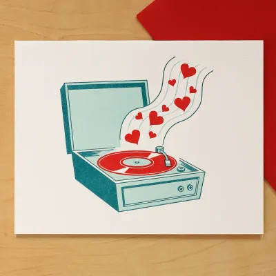 Record Player Love Song Valentine Love Letterpress Card