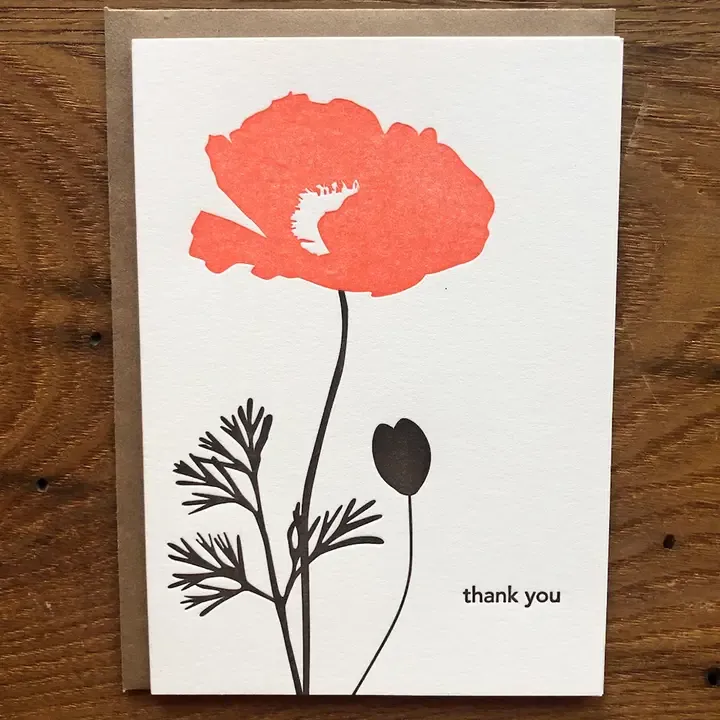 Thank You Poppy Letterpress Cards (box of 6)