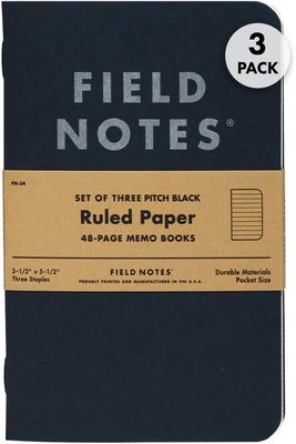 Field Notes Pitch Black Memo Books 3-Pack Ruled