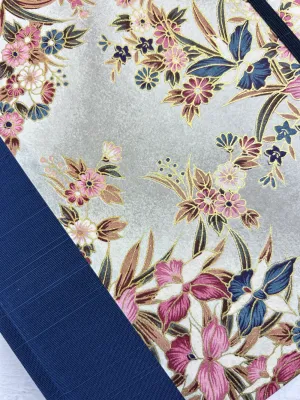 Graystorm Studio A5 Hardcover Notebook - Cadet Blue Japanese book cloth &amp; Vintage Orchid Chiyogami Paper