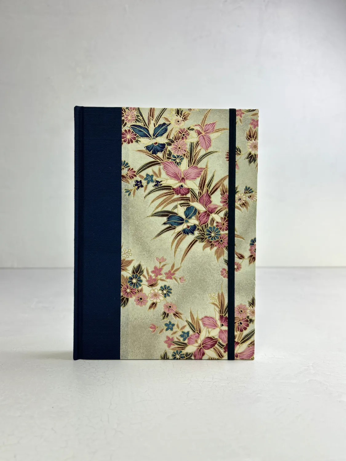 Graystorm Studio A5 Hardcover Notebook - Cadet Blue Japanese book cloth &amp; Vintage Orchid Chiyogami Paper