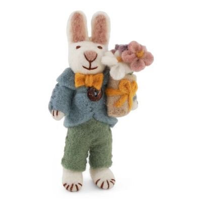 Felt Bunny with a Bouquet of Flowers