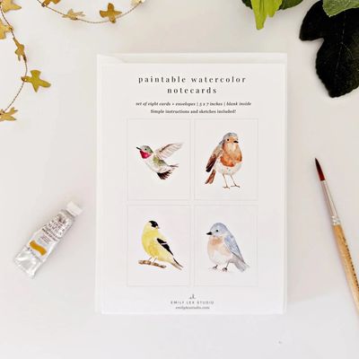 Birds Paintable Watercolor Notecards (set of 8)