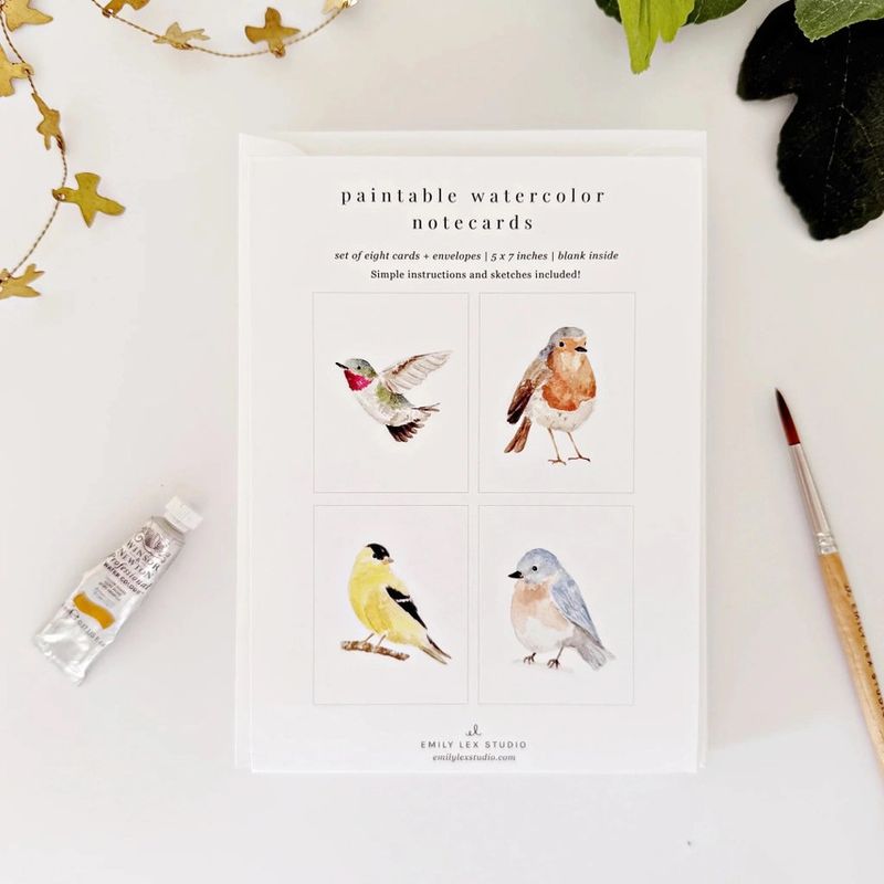 Birds Paintable Watercolor Notecards (set of 8)
