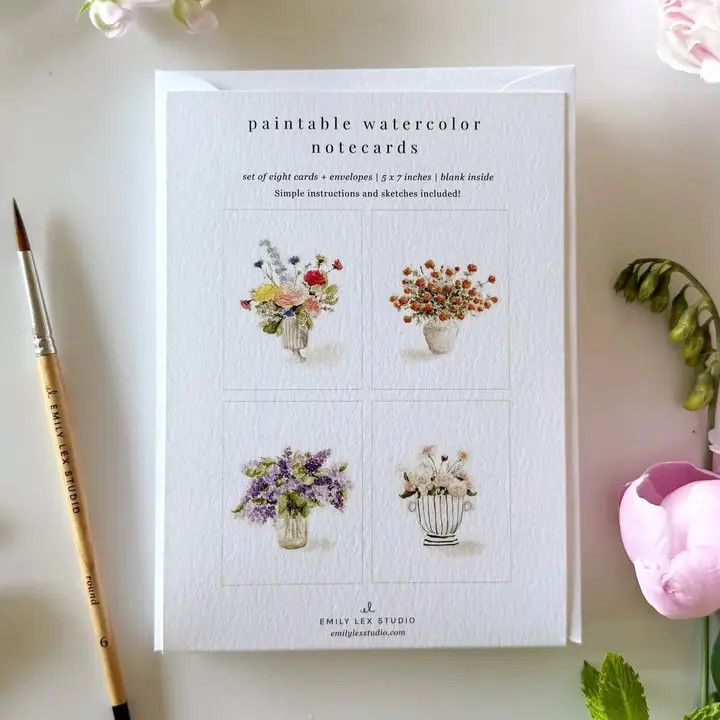 Bouquets Paintable Watercolor Notecards (set of 8)