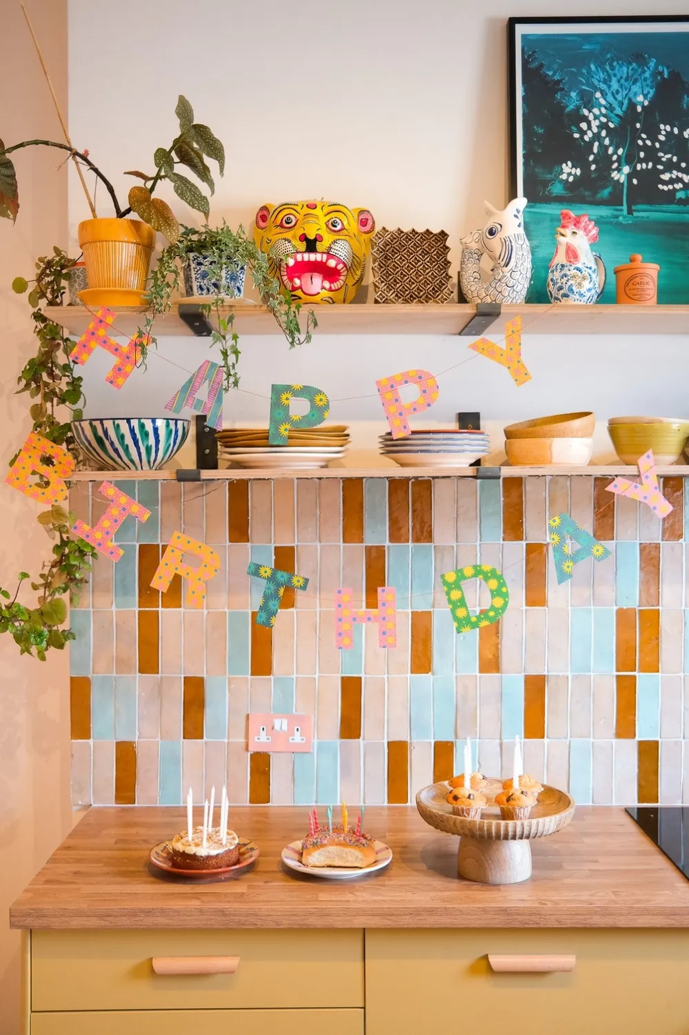 Bright Happy Birthday Sewn Paper Garland