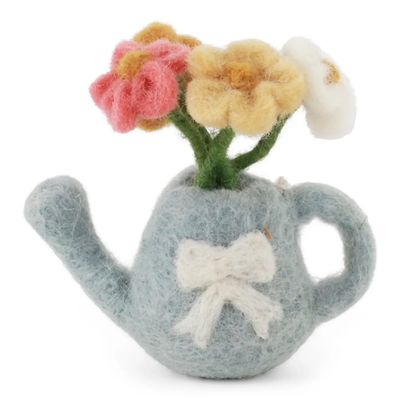 Light Blue Felt Watering Can with Flowers