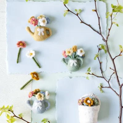 Light Blue Felt Watering Can with Flowers