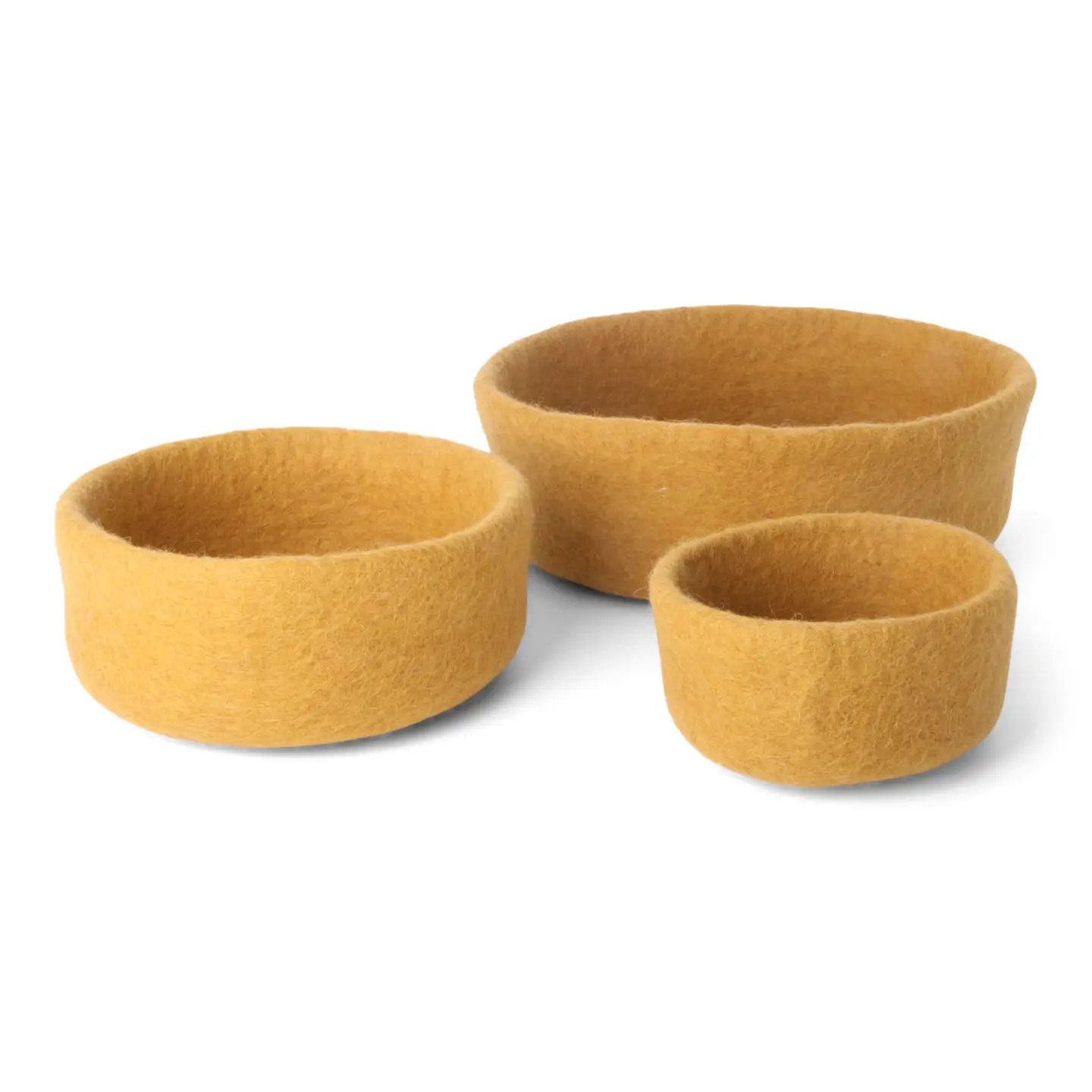 Set of 3 Ochre Felt Bowls