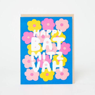 Bat Mitzvah Flowers Letterpress Card
