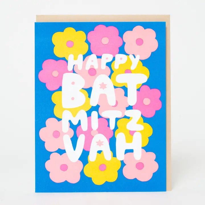 Bat Mitzvah Flowers Letterpress Card
