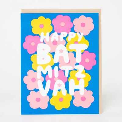 Bat Mitzvah Flowers Letterpress Card