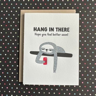 Hang in There Sloth Letterpress Card