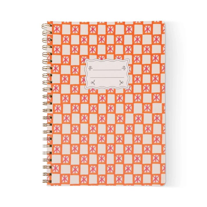 Tulip Twin Wire Large Notebook - Orange Check