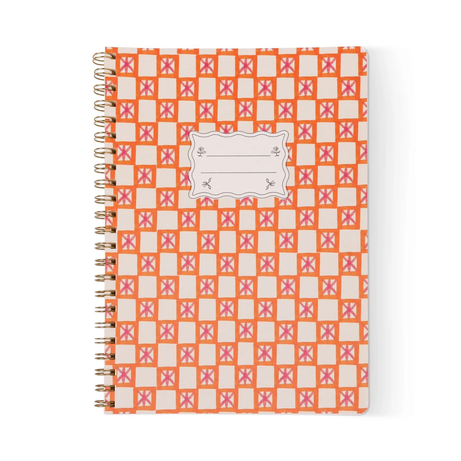 Tulip Twin Wire Large Notebook - Orange Check
