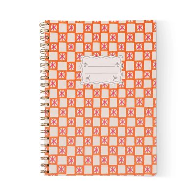 Tulip Twin Wire Large Notebook - Orange Check