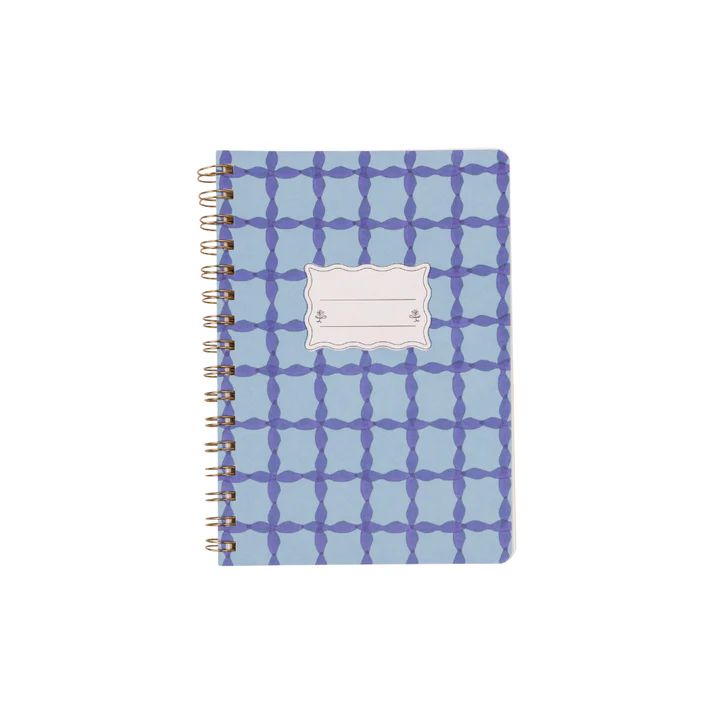 Tulip Twin Wire Small Notebook - Blue Lattice