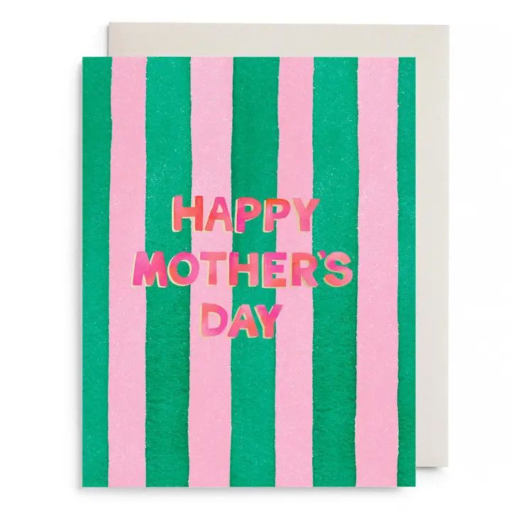 Pink and Green Striped Mother's Day Greeting Card