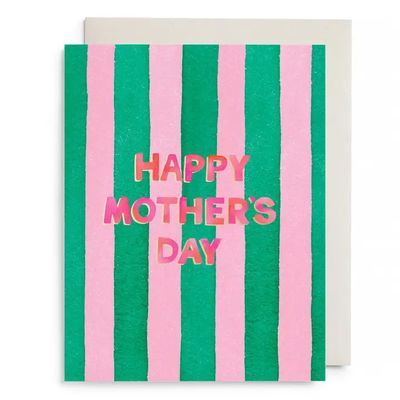 Pink and Green Striped Mother's Day Greeting Card