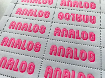Analog Dayglo Pink Letterpress Lick &amp; Stick Stamps