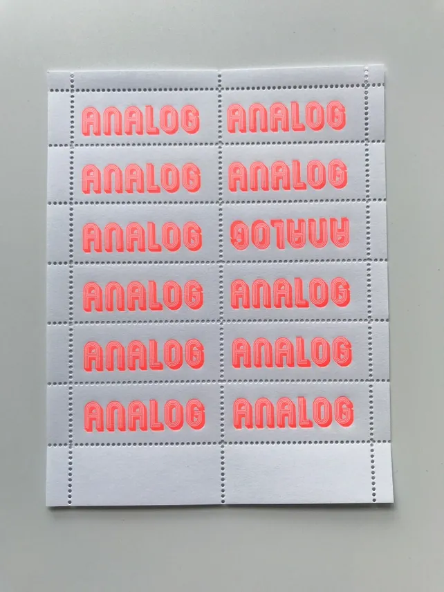 Analog Dayglo Flame Letterpress Lick &amp; Stick Stamps