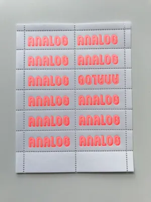 Analog Dayglo Flame Letterpress Lick &amp; Stick Stamps