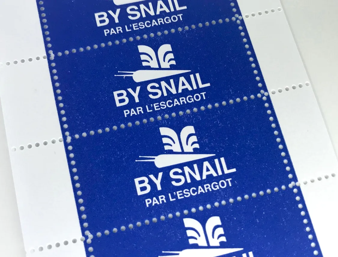 By Snail Blue Letterpress Lick &amp; Stick Stamps