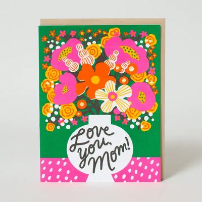 Love You Mom Flowers Letterpress Card