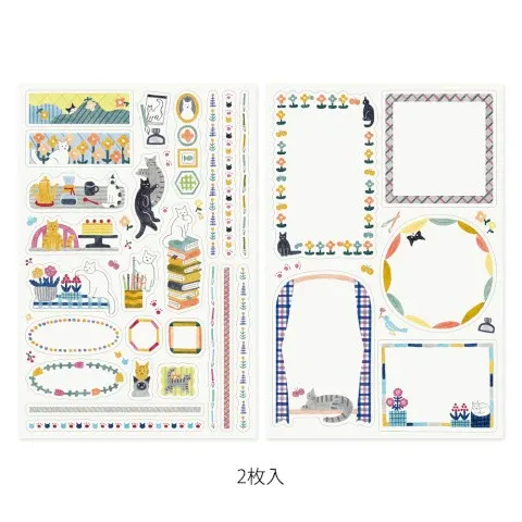Midori Yuru Log Sticker Sheets - Cat
