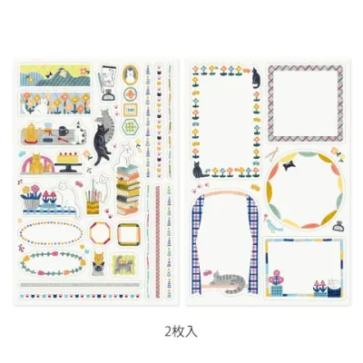 Midori Yuru Log Sticker Sheets - Cat