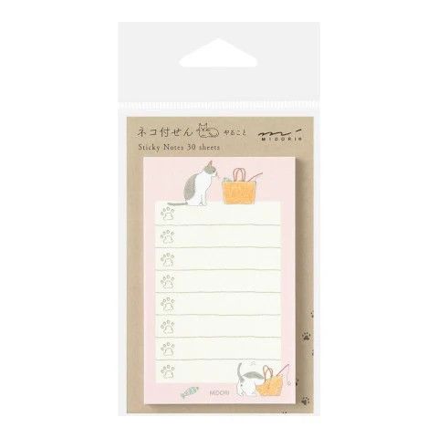 Midori To Do Sticky Notes - Cat Pink