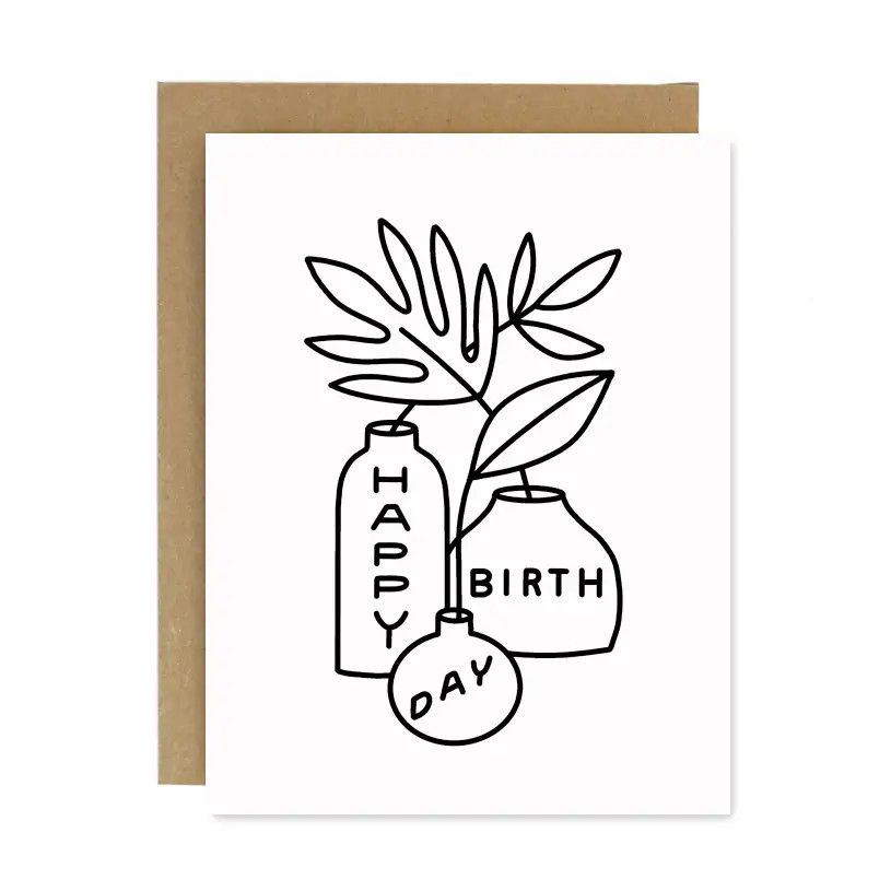 Leaves in Vases Birthday Screen Printed Card